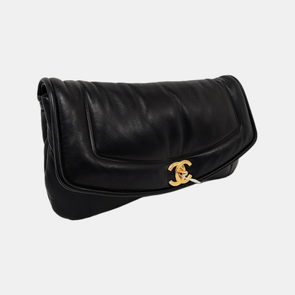 CHANEL VINTAGE PUFFY Black Lamb Leather Handbag with Gold Hardware 28 opening-(SKU)-954943772