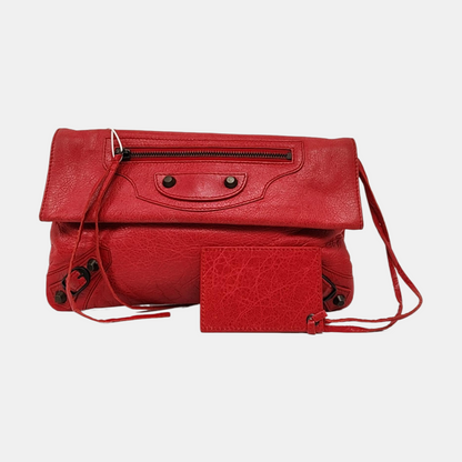 BALENCIAGA Classic City Red sheepskin studded fringe handbag single shoulder bag crossbody bag Black hardware-(SKU)-954876538