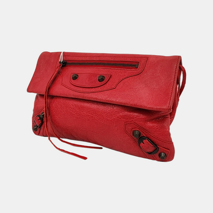 BALENCIAGA Classic City Red sheepskin studded fringe handbag single shoulder bag crossbody bag Black hardware-(SKU)-954876538