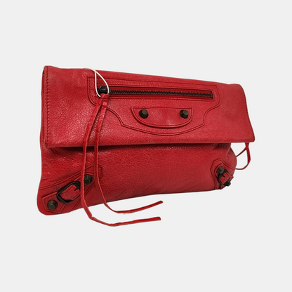 BALENCIAGA Classic City Red sheepskin studded fringe handbag single shoulder bag crossbody bag Black hardware-(SKU)-954876538