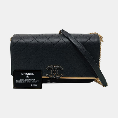 CHANEL LADY COCO Medium Black Calfskin Diamond Quilted Crossbody Bag Tote Bag Shoulder Bag Golden Hardware 26 Clasp-(SKU)-954739550