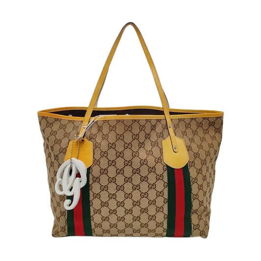 GUCCI Jolicoeur Medium size Khaki Canvas Monogrammed Striped Webbing Single Shoulder Bag Tote Bag Golden hardware-(SKU)-955054471