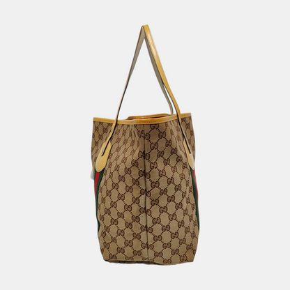 GUCCI Jolicoeur Medium size Khaki Canvas Monogrammed Striped Webbing Single Shoulder Bag Tote Bag Golden hardware-(SKU)-955054471