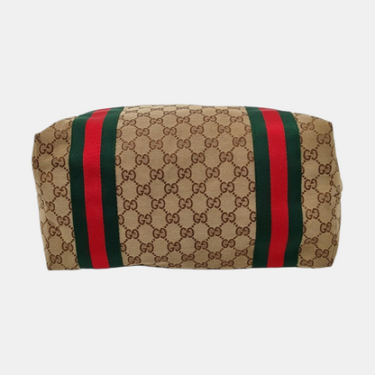 GUCCI Jolicoeur Medium size Khaki Canvas Monogrammed Striped Webbing Single Shoulder Bag Tote Bag Golden hardware-(SKU)-955054471