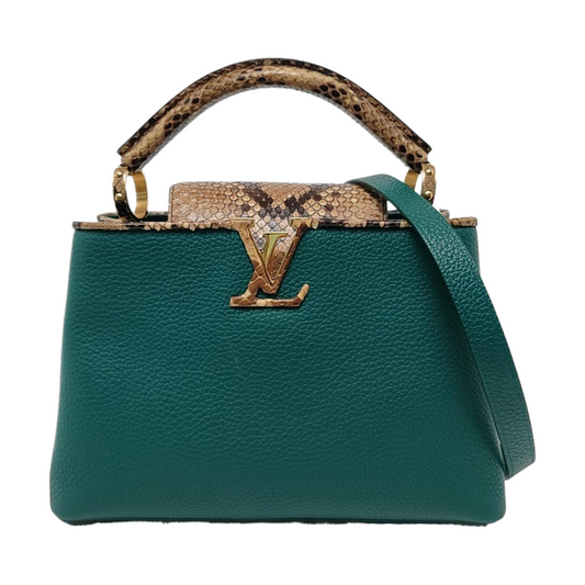 LOUIS VUITTON CAPUCINES BB Green Leather Diagonal Shoulder Bag with Detachable Strap-(SKU)-955038701