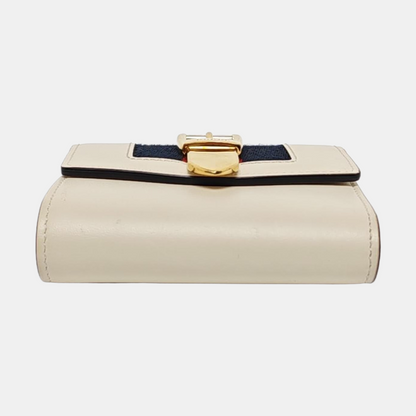 GUCCI Sylvie White Cowhide Striped Strap Serbian Wallet Golden hardware-(SKU)-954989846