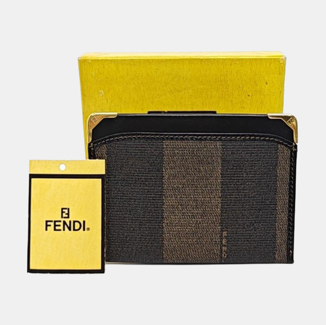 FENDI Brown Coated Canvas Card Holder Golden hardware-(SKU)-955270399