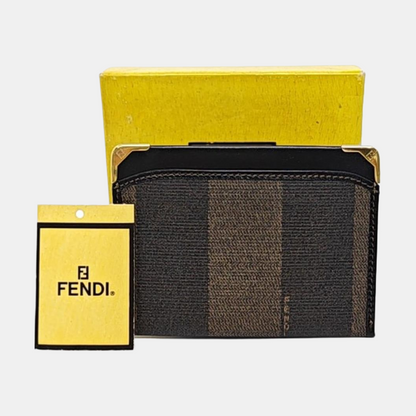 FENDI Brown Coated Canvas Card Holder Golden hardware-(SKU)-955270399