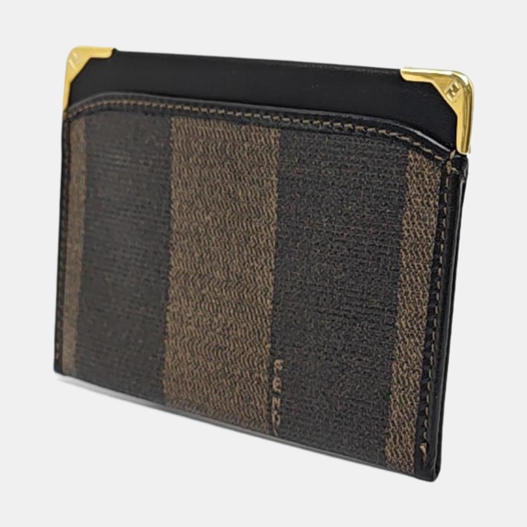 FENDI Brown Coated Canvas Card Holder Golden hardware-(SKU)-955270399