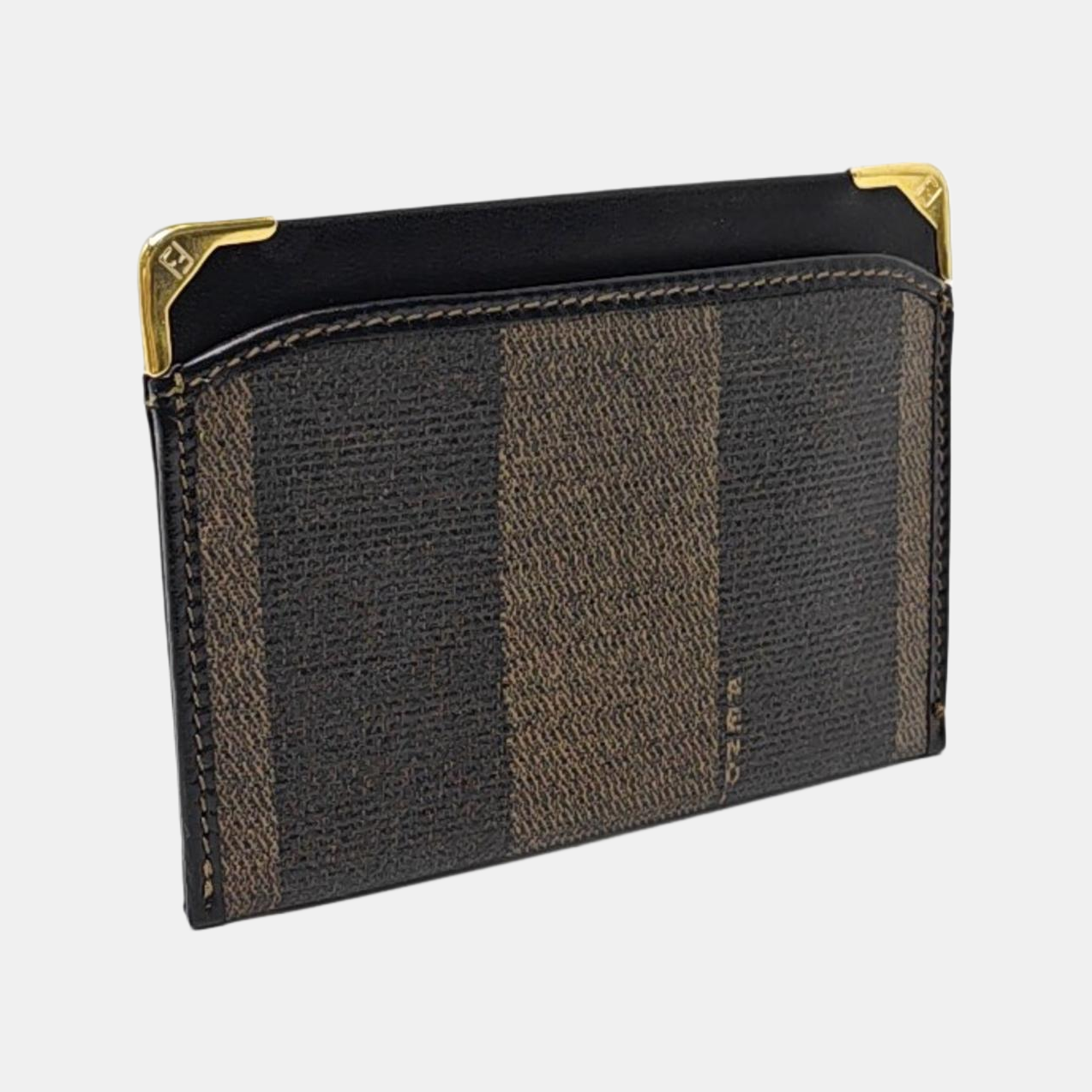 FENDI Brown Coated Canvas Card Holder Golden hardware-(SKU)-955270399