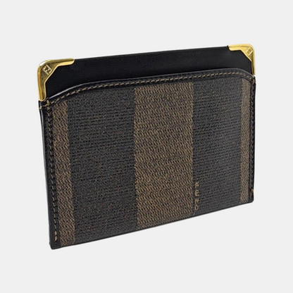 FENDI Brown Coated Canvas Card Holder Golden hardware-(SKU)-955270399