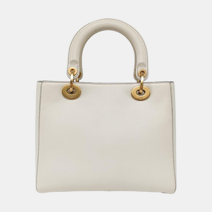 DIOR Lady Dior Medium White Leather Printed Cannage Bag Crossbody Shoulder Bag Handbag Gold Hardware Removable Strap-(SKU)-955334557