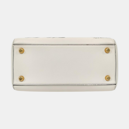 DIOR Lady Dior Medium White Leather Printed Cannage Bag Crossbody Shoulder Bag Handbag Gold Hardware Removable Strap-(SKU)-955334557