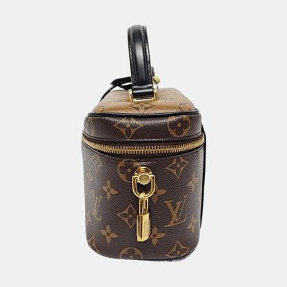 LOUIS VUITTON VANITY CHAIN POUCH Small Brown Coated Canvas Monogram Vernis Cosmetic Bag Shoulder Bag Crossbody Bag Handbag Gold Hardware Removable Shoulder Strap-(SKU)-955510928