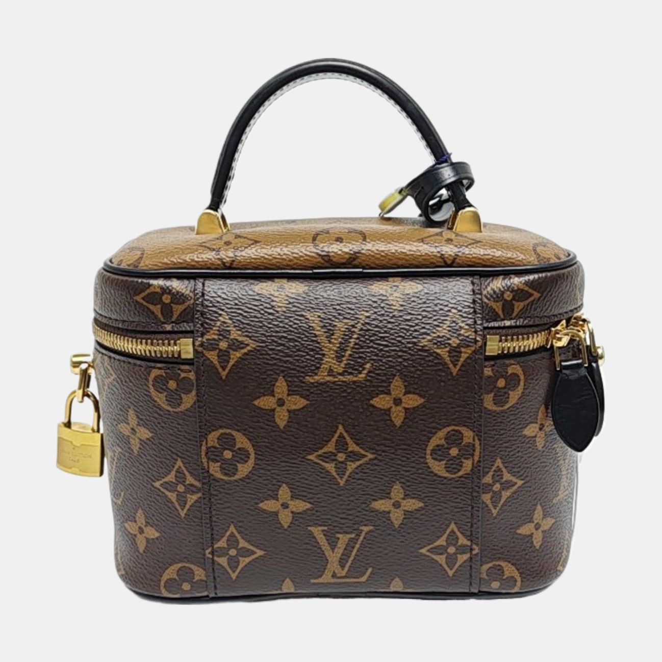 LOUIS VUITTON VANITY CHAIN POUCH Small Brown Coated Canvas Monogram Vernis Cosmetic Bag Shoulder Bag Crossbody Bag Handbag Gold Hardware Removable Shoulder Strap-(SKU)-955510928