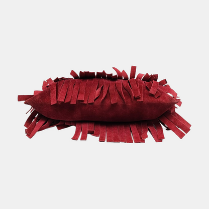 BURBERRY Plum Velvet Leather Fringe Single Shoulder Bag Crossbody Bag Silver Hardware Removable shoulder strap-(SKU)-955725239