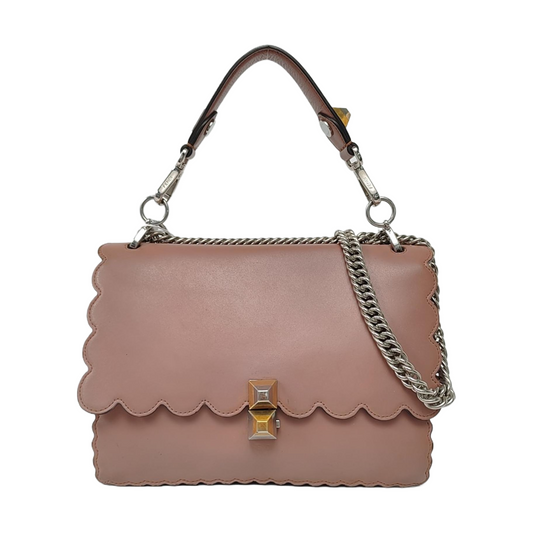 FENDI Kan I Medium size Beige Cowhide Stud Crossbody Single Shoulder Handbag Tote Silver Green Hardware-(SKU)-955840718