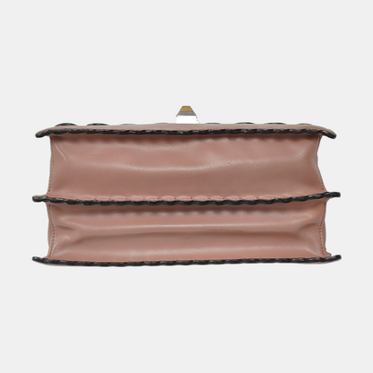 FENDI Kan I Medium size Beige Cowhide Stud Crossbody Single Shoulder Handbag Tote Silver Green Hardware-(SKU)-955840718
