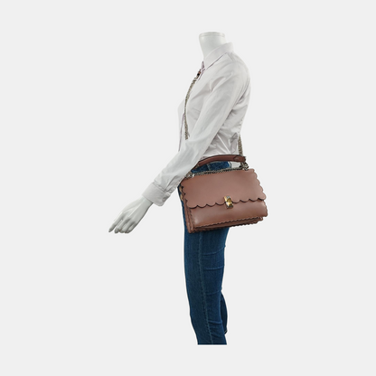 FENDI Kan I Medium size Beige Cowhide Stud Crossbody Single Shoulder Handbag Tote Silver Green Hardware-(SKU)-955840718
