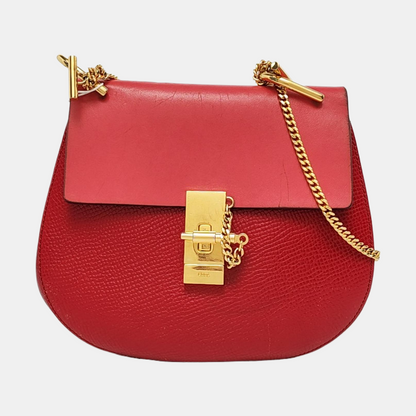 Chloé Drew Medium size Red Cowhide Piggy Bag Single Shoulder Bag Sling Golden hardware-(SKU)-955862500