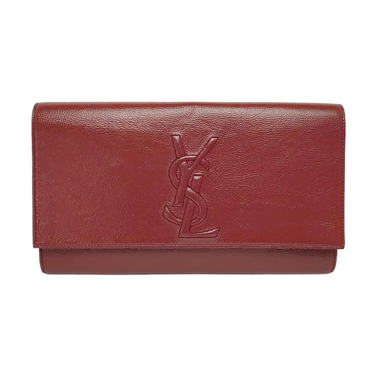 YSL BELLE JOUR Large size Brick Red Patent Leather Quilted Clutch Golden hardware-(SKU)-955692899