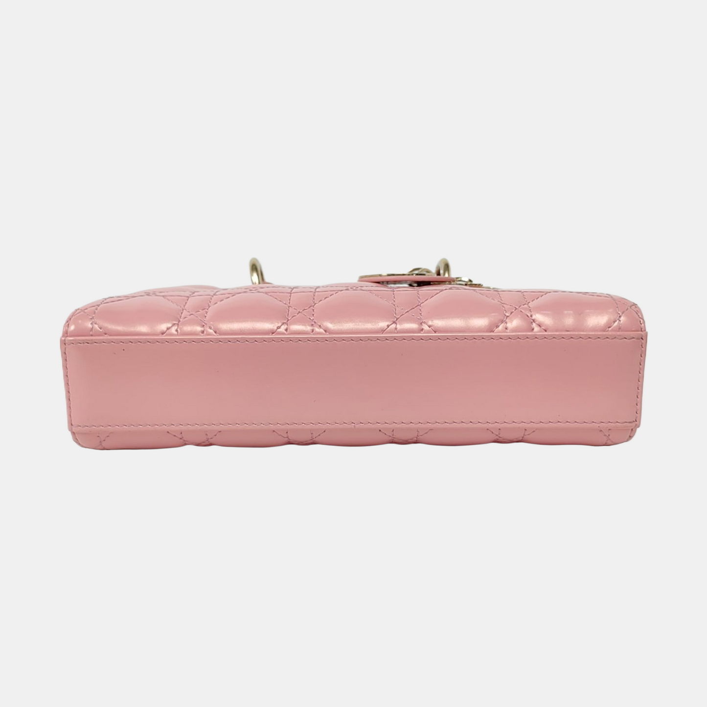 DIOR Lady D-Joy Small Pink Patent Leather Quilted Cannage Five-Panel Shoulder Bag with Detachable Strap, Gold Hardware-(SKU)-955755795