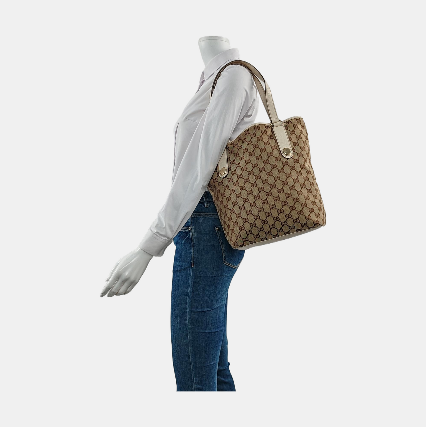 GUCCI Bucket bag Khaki Canvas Monogram Floral Single Shoulder Bag Tote Bag Golden hardware-(SKU)-955867779