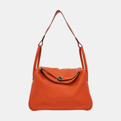 HERMÈS Lindy 34 Hermes Orange Clemence Leather Lindy Bag Crossbody Bag Handbag Silver Hardware X Engraving-(SKU)-955680085