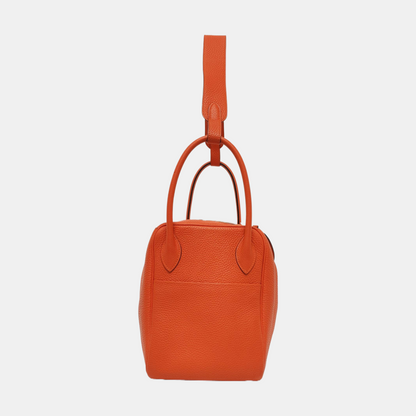 HERMÈS Lindy 34 Hermes Orange Clemence Leather Lindy Bag Crossbody Bag Handbag Silver Hardware X Engraving-(SKU)-955680085
