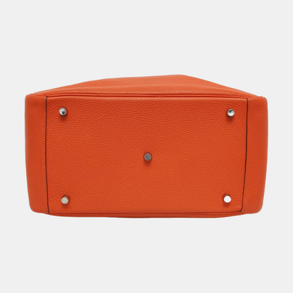 HERMÈS Lindy 34 Hermes Orange Clemence Leather Lindy Bag Crossbody Bag Handbag Silver Hardware X Engraving-(SKU)-955680085