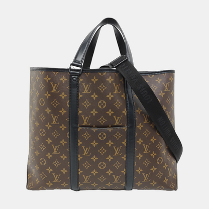 LOUIS VUITTON WEEK-END Large Size Brown Coated Canvas Monogram Single Shoulder Bag Handbag Black Hardware Removable Shoulder Strap-(SKU)-955520114