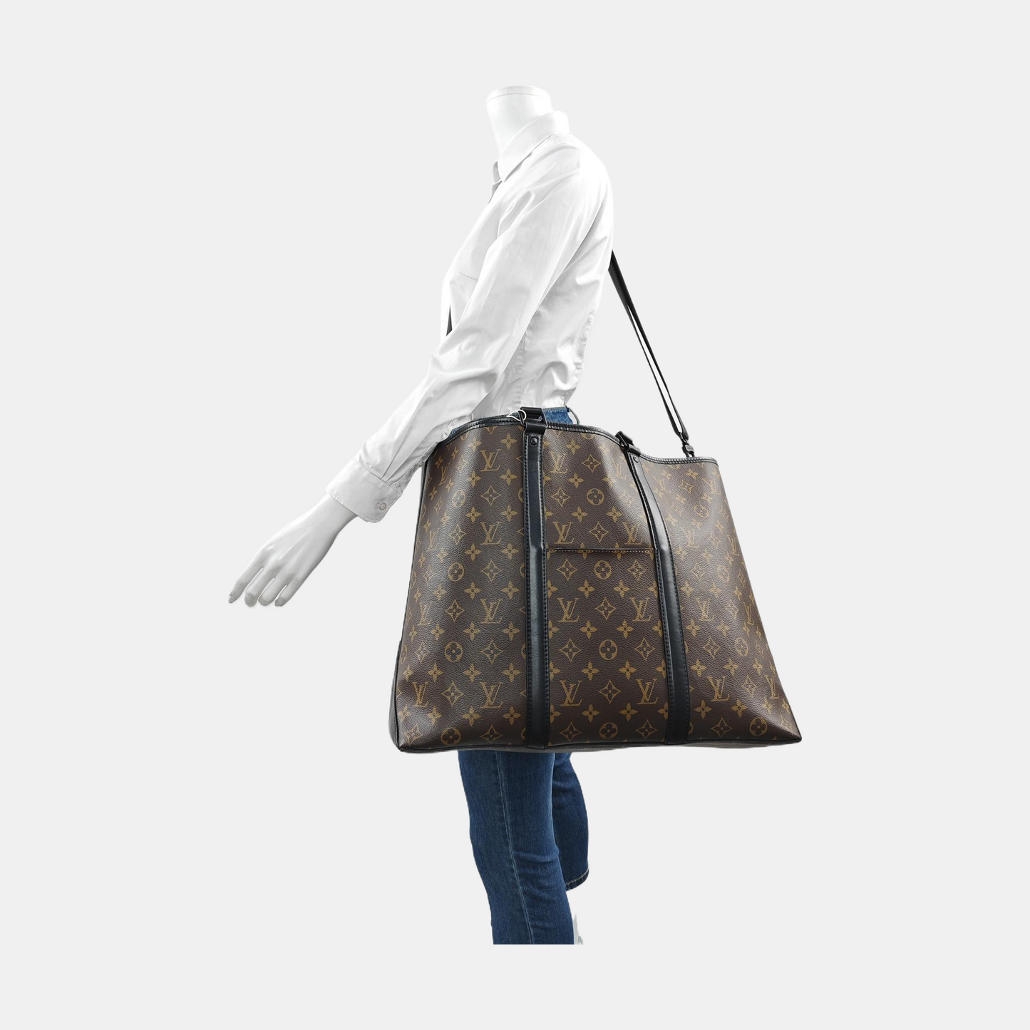 LOUIS VUITTON WEEK-END Large Size Brown Coated Canvas Monogram Single Shoulder Bag Handbag Black Hardware Removable Shoulder Strap-(SKU)-955520114