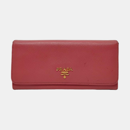 PRADA Pink cowhide cross-grain wallet Golden hardware-(SKU)-955720758