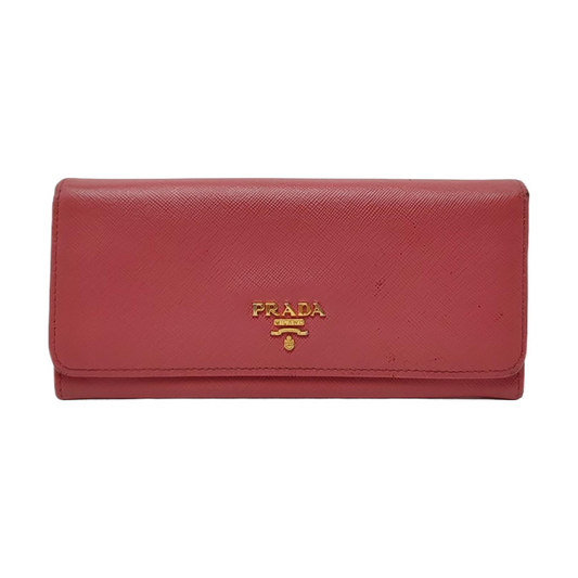 PRADA Pink cowhide cross-grain wallet Golden hardware-(SKU)-955720758