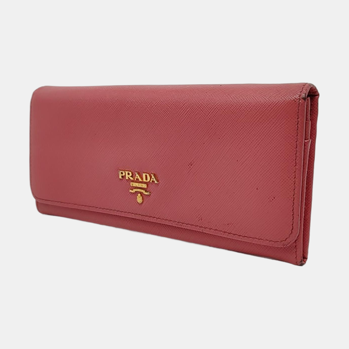 PRADA Pink cowhide cross-grain wallet Golden hardware-(SKU)-955720758
