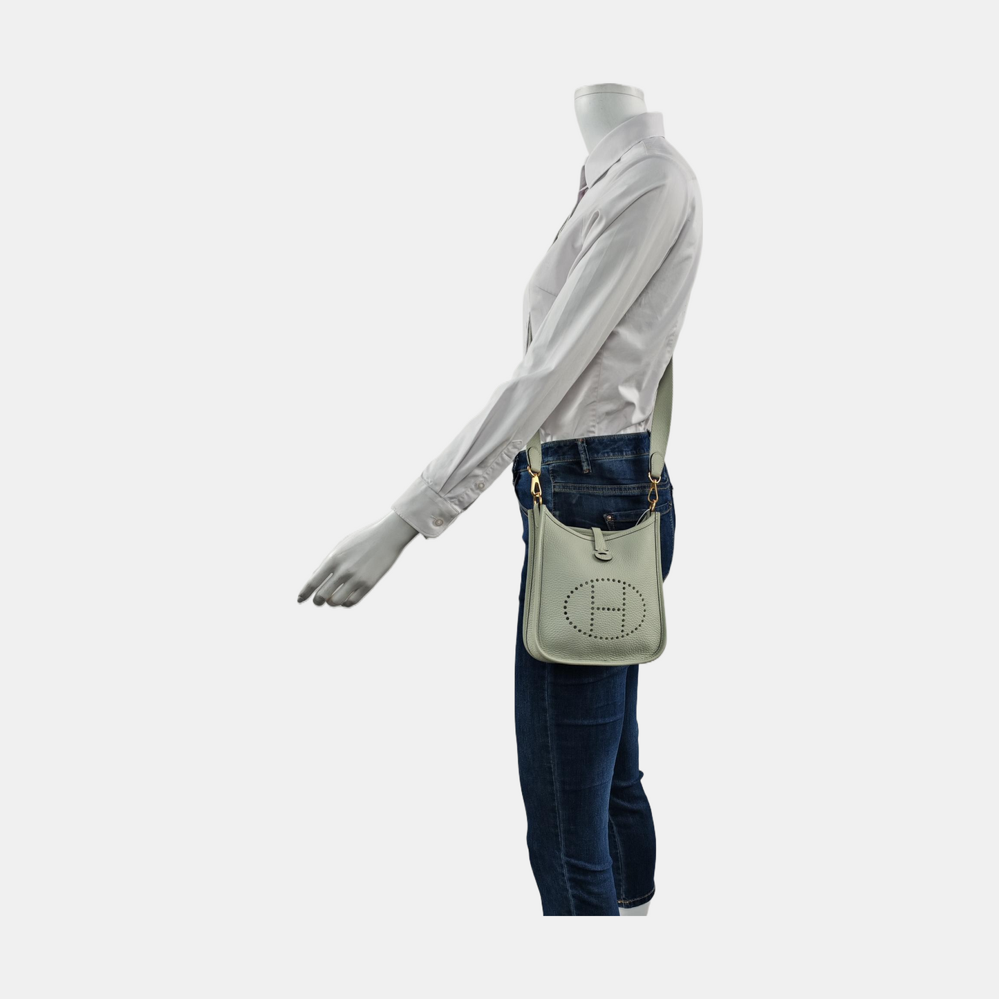 HERMÈS Evelyne TPM Ice Grey Clemence Leather Openwork Evelyne Shoulder Bag Tote Bag Golden Hardware B Stamp Removable Strap Accessories Complete-(SKU)-955859710