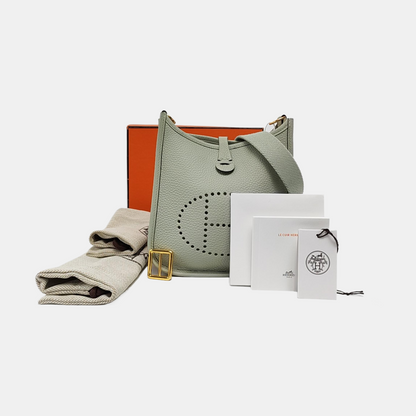 HERMÈS Evelyne TPM Ice Grey Clemence Leather Openwork Evelyne Shoulder Bag Tote Bag Golden Hardware B Stamp Removable Strap Accessories Complete-(SKU)-955859710