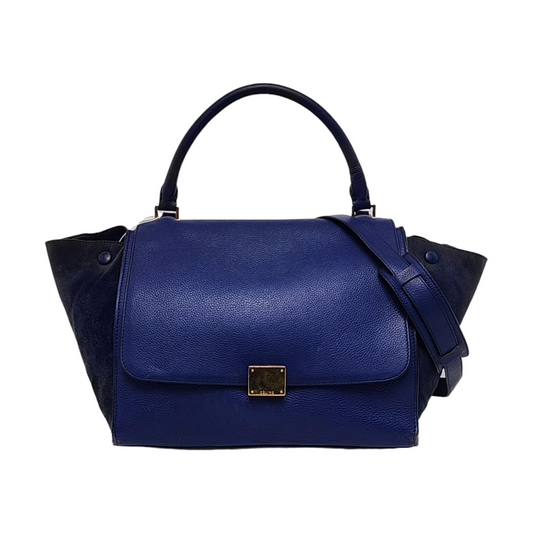 CELINE TRAPEZE Medium size Dark Blue Cowhide Swing Bag Single Shoulder Bag Handbag Golden hardware Removable shoulder strap-(SKU)-955832797