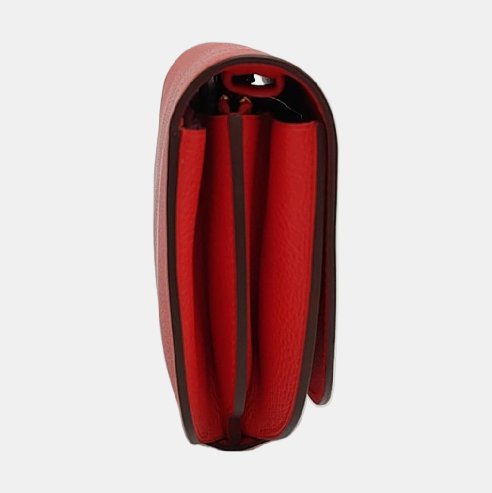 HERMÈS Convoyeur Mini Tomato Red Evercolor Leather Shoulder Bag with Detachable Strap, Silver Hardware, X, Detachable Strap-(SKU)-955932809