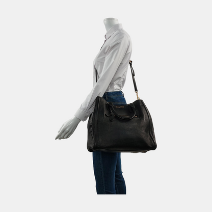 Miu Miu Tote bag Black Cowhide Textured Single Shoulder Bag Tote Golden hardware Removable shoulder strap-(SKU)-955830473