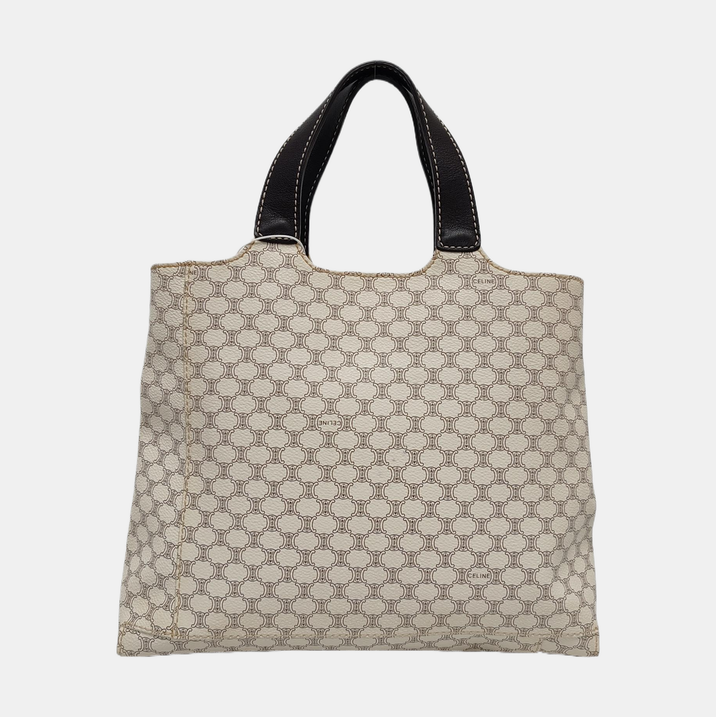 CELINE Tote bag White Coated Canvas Triumph Handbag Golden hardware-(SKU)-955765030