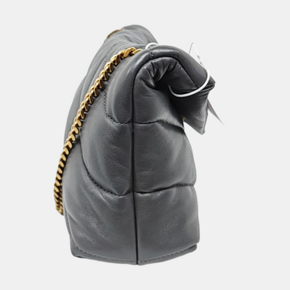 YSL PUFFER Mini Dark Gray Lamb Leather Quilted V Envelope Bag Single Shoulder Bag and Crossbody with Gold Hardware-(SKU)-955986894