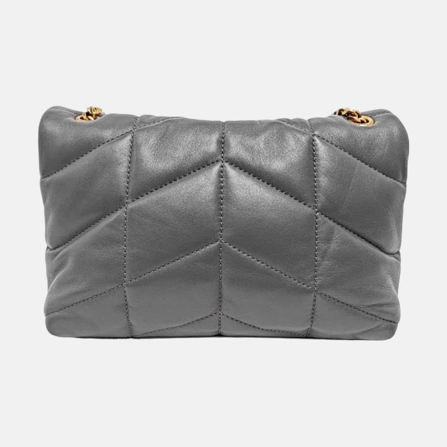 YSL PUFFER Mini Dark Gray Lamb Leather Quilted V Envelope Bag Single Shoulder Bag and Crossbody with Gold Hardware-(SKU)-955986894
