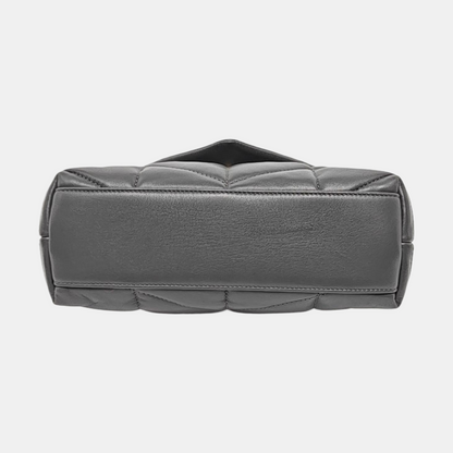 YSL PUFFER Mini Dark Gray Lamb Leather Quilted V Envelope Bag Single Shoulder Bag and Crossbody with Gold Hardware-(SKU)-955986894