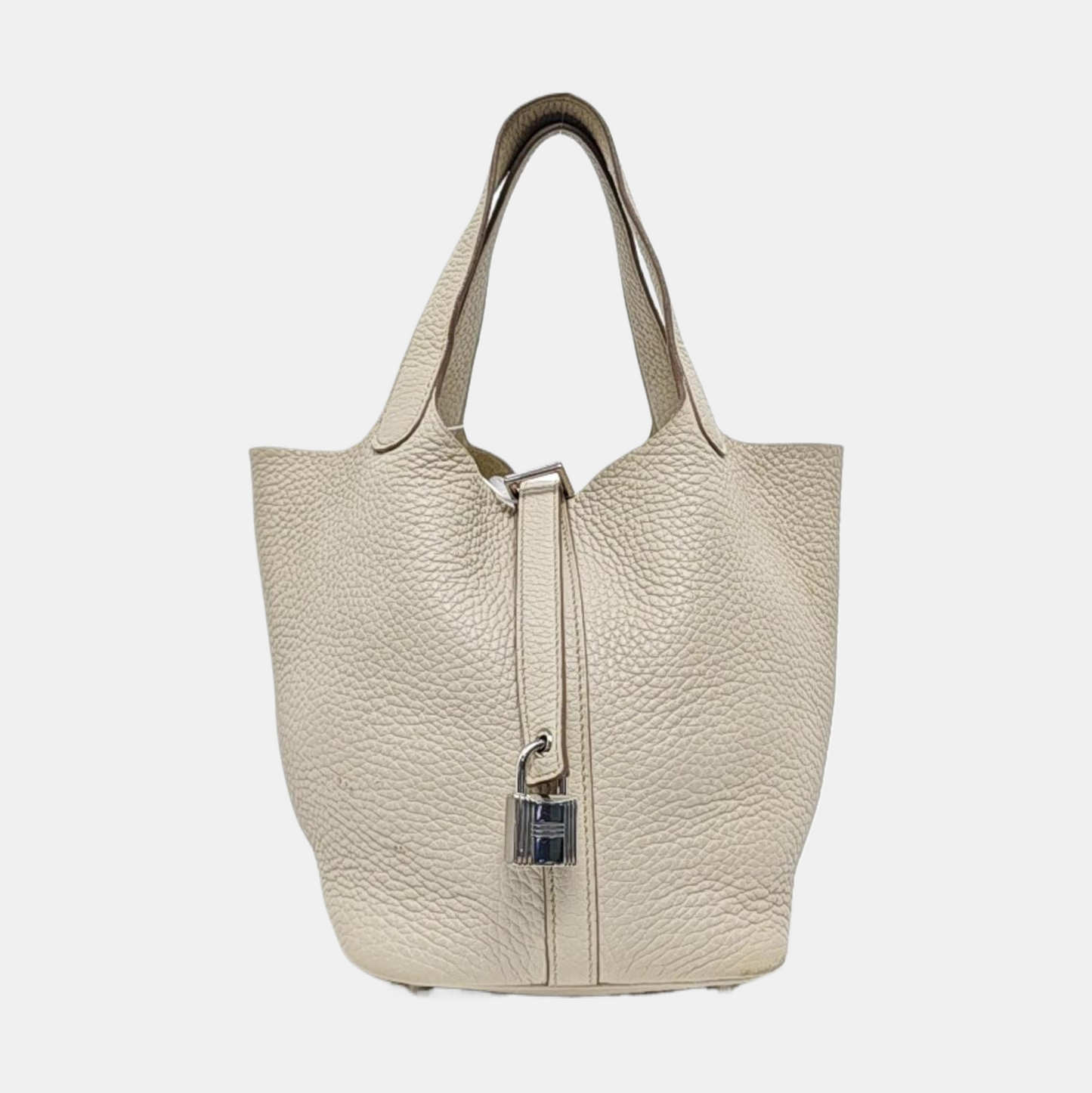HERMÈS Picotin Lock 18 Glacier White Clemence Leather Market Basket Tote Bag with Silver Hardware U-(SKU)-955853824