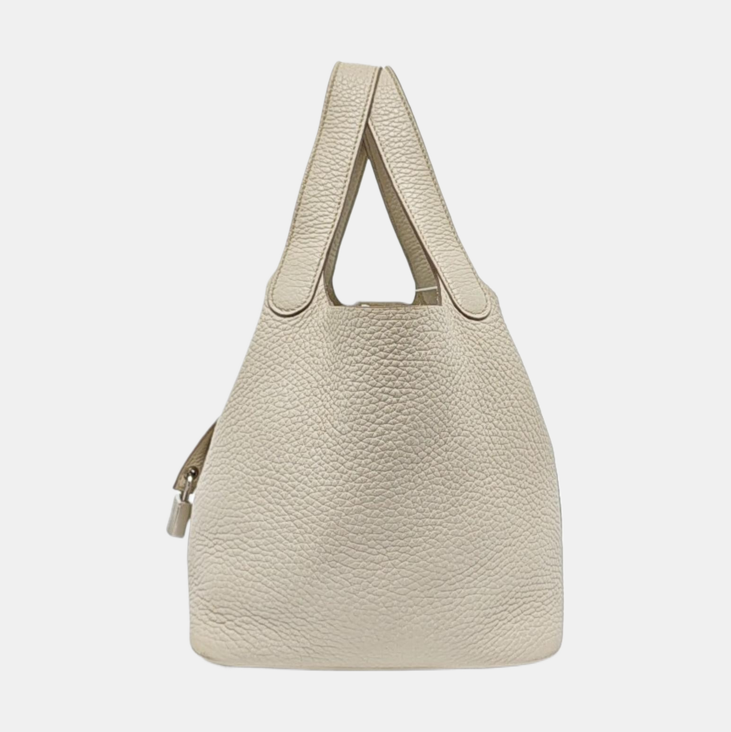 HERMÈS Picotin Lock 18 Glacier White Clemence Leather Market Basket Tote Bag with Silver Hardware U-(SKU)-955853824