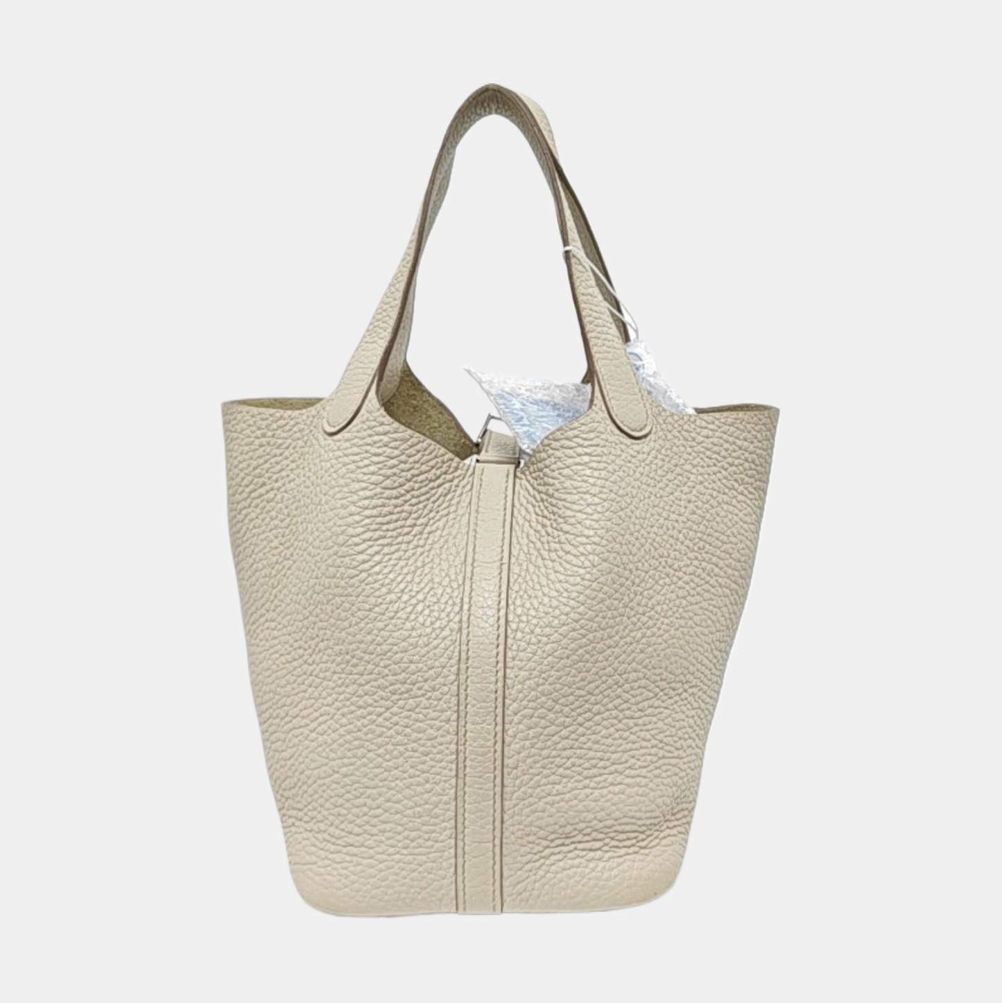 HERMÈS Picotin Lock 18 Glacier White Clemence Leather Market Basket Tote Bag with Silver Hardware U-(SKU)-955853824