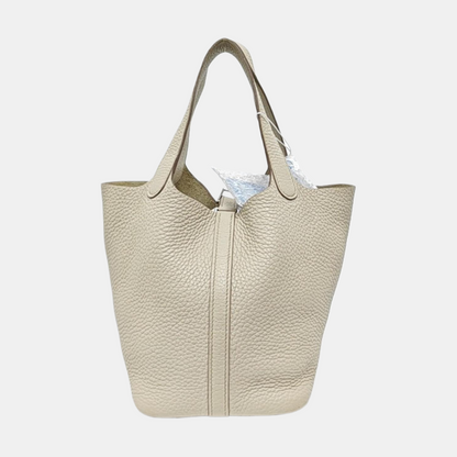 HERMÈS Picotin Lock 18 Glacier White Clemence Leather Market Basket Tote Bag with Silver Hardware U-(SKU)-955853824