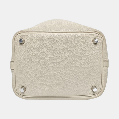 HERMÈS Picotin Lock 18 Glacier White Clemence Leather Market Basket Tote Bag with Silver Hardware U-(SKU)-955853824