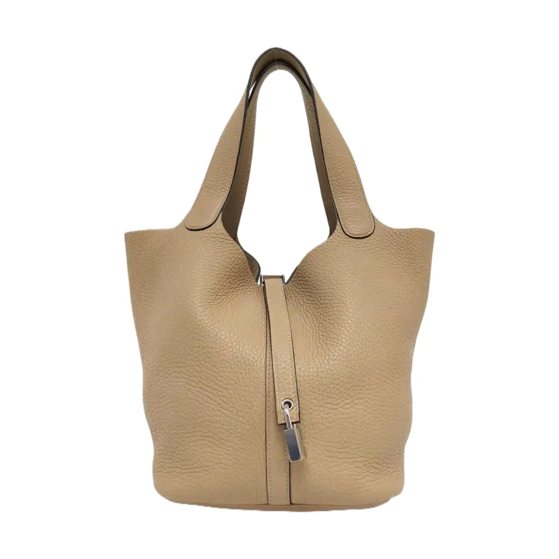 HERMÈS Picotin Lock 22 Khaki Clemence Leather Basket Handbag with Silver Hardware and X Engraving-(SKU)-955859168